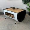 Couchtisch "Nino" in Weiß und Schwarz aus Upcycling Ölfass Möbel seitlich