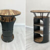 Stilvoller Oelfass Upcycling Stehtisch "Eddy" mit großzuegigen Staufaechern und Holzflaechen in mattem Schwarz - Tonnen Tumult