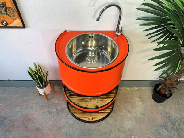 Handwaschtonne 'Lia' orange vorm Wand neben Pflanz Waschbecken-obenansicht, Tonnen & Ölfass Möbel