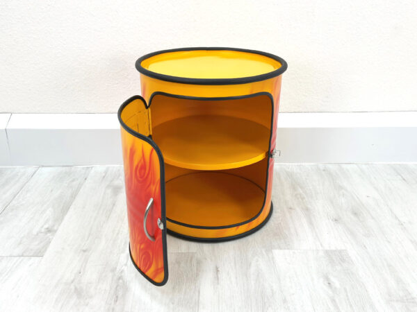 Vielseitiges Upcycling Moebel: "Butch" Nachttisch oder Barschrank mit faszinierendem Flammen Design