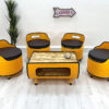 Gelbe Upcycling Oelfassmoebel Sessel "Lou" mit passendem Couchtisch "Nele" und bequemen Sitzpolstern