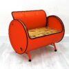 Upcycling Retro Sofa "Ella" in Orange – Nachhaltiges Oelfass Moebel mit Holz Sitzflaeche