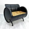 Upcycling Retro Sofa "Ella" in Matt-Schwarz – Nachhaltiges Oelfass Moebel mit Holz Sitzflaeche