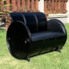 Elegantes Upcycling Sofa "Carla" aus einem Oelfass in Schwarz mit Kunstleder Bezug - Tonnen Tumult