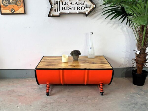 Wanddekoration mit Tatamitisch 'Yuna' in Orange, Ölfass Möbel
