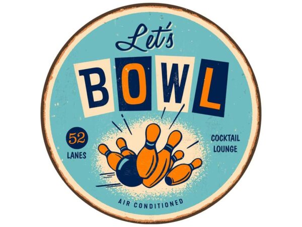 Retro Grafik "Lets BOWL" mit Bowlingkugel - Tonnen Tumult Vintage Vibes