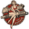 Retro Grafik "Mechanic - 1980 Repair" mit Frau auf Zuendkerze - Tonnen Tumult Vintage